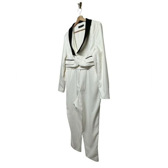 LAVISH ALICE White Cropped Blazer Jumpsuit With Black Lapel 14 - Picture 6 of 14